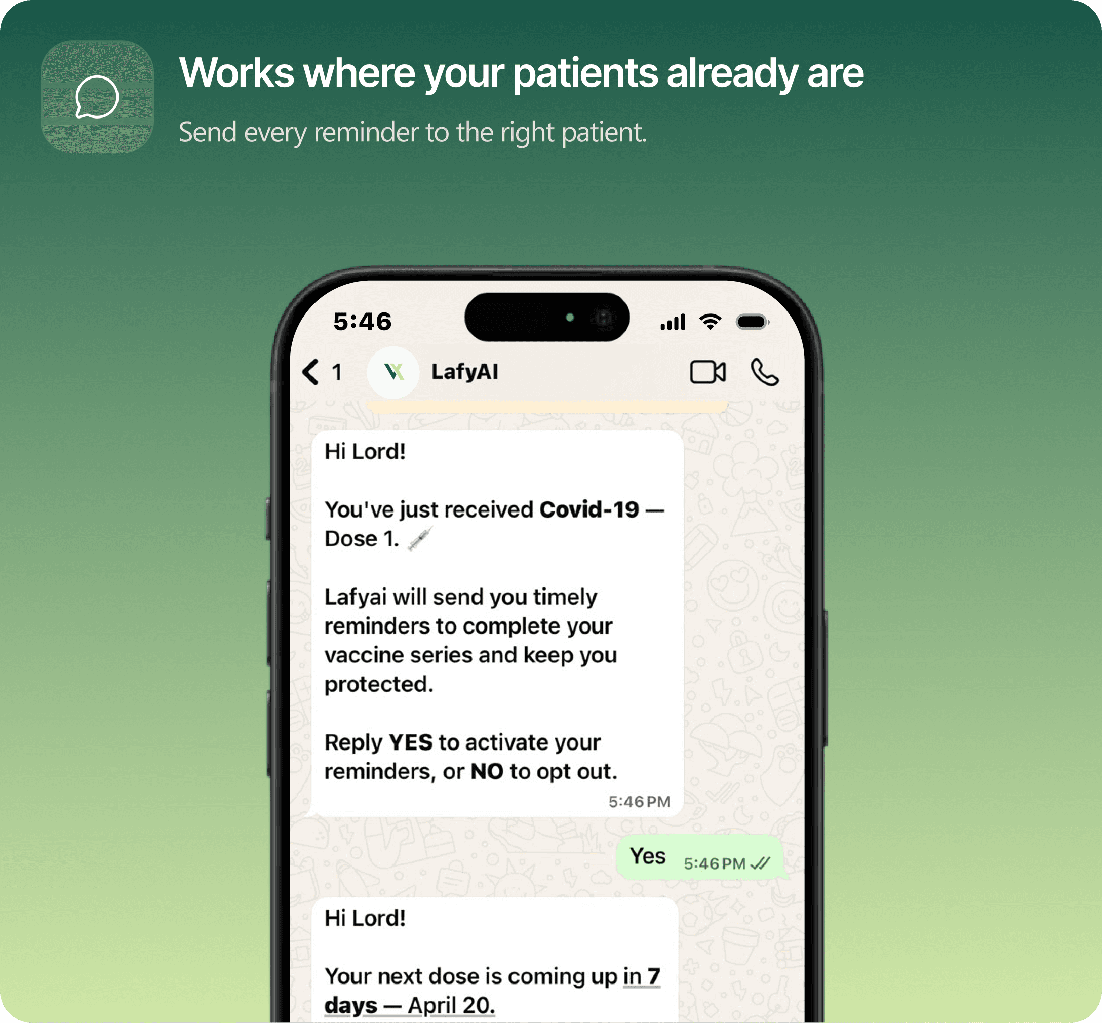 Caregivers receive automatic WhatsApp reminders